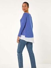 Blue - Roman 2-in-1 Contrast Hem Detail Stretch Top - Image 3 of 5