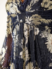 Roman Metallic Foil Print Twist Front V-Neck Plisse Dress - Image 3 of 6