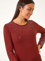 Roman Orange Hotfix Embellished Sleeve Knit Jumper - Image 1 of 5