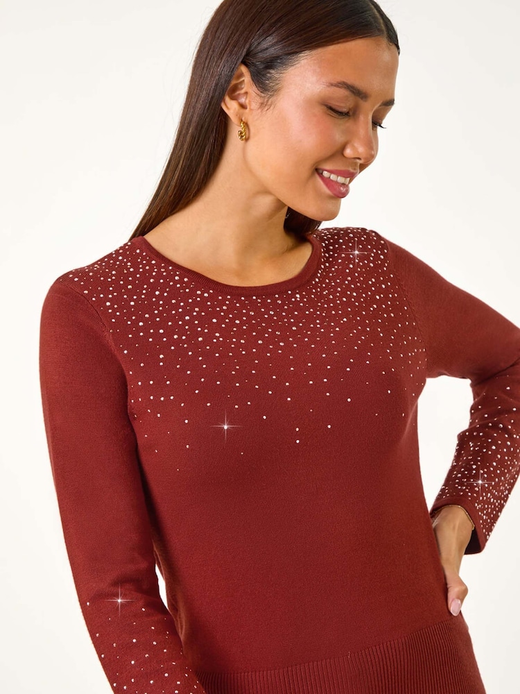Roman Orange Hotfix Embellished Sleeve Knit Jumper - Image 1 of 5
