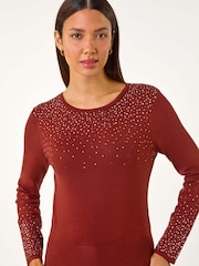 Roman Orange Hotfix Embellished Sleeve Knit Jumper - Image 3 of 5