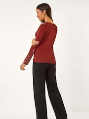Roman Orange Hotfix Embellished Sleeve Knit Jumper - Image 4 of 5