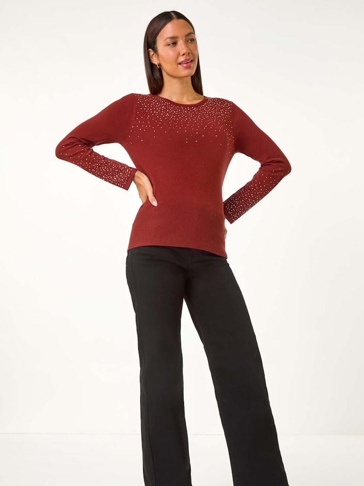 Roman Orange Hotfix Embellished Sleeve Knit Jumper - Image 5 of 5