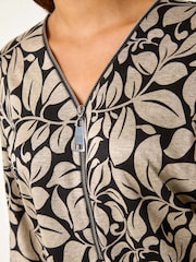 Roman Natural Leaf Print Front Zip Stretch Top - Image 5 of 5