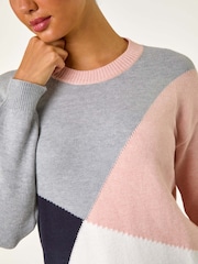 Roman Pink Colour Block Knitted Jumper - Image 2 of 5