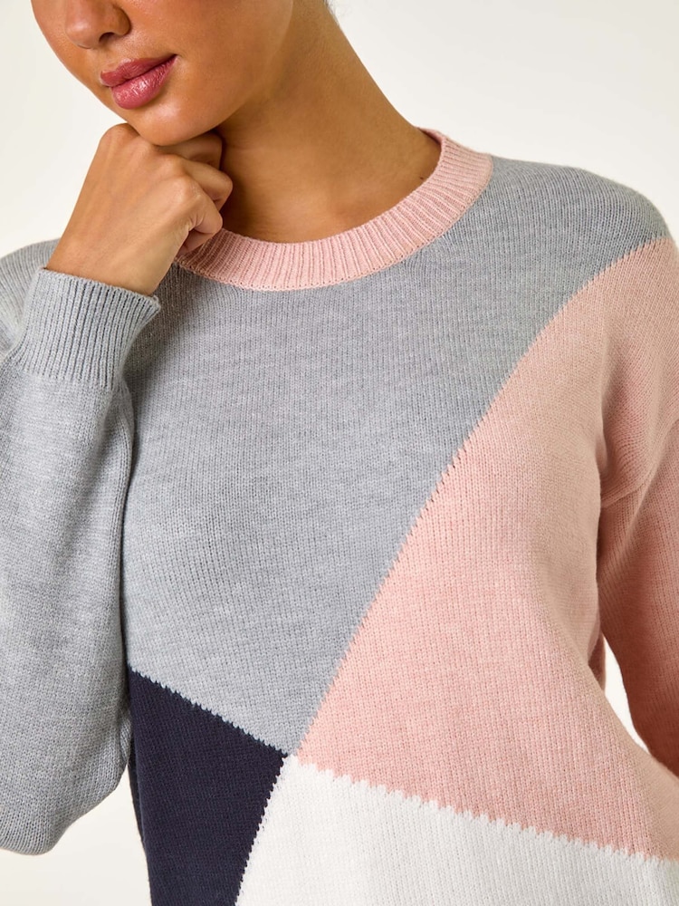 Roman Pink Colour Block Knitted Jumper - Image 2 of 5