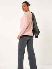 Roman Pink Colour Block Knitted Jumper - Image 3 of 5