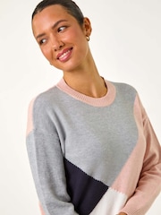 Roman Pink Colour Block Knitted Jumper - Image 4 of 5