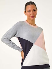 Roman Pink Colour Block Knitted Jumper - Image 5 of 5
