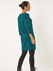 Roman Blue Leaf Print Zip Pocket Detail Dress - Image 4 of 6
