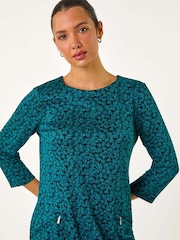 Roman Blue Leaf Print Zip Pocket Detail Dress - Image 5 of 6