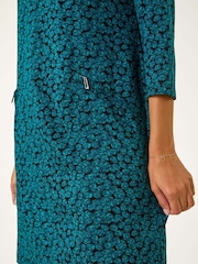 Roman Blue Leaf Print Zip Pocket Detail Dress - Image 6 of 6