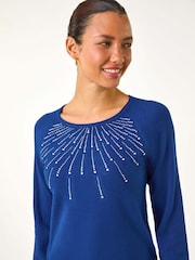 Roman Blue Sunray Embellished Crew Neck Knit Jumper - Image 4 of 5