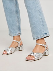 JD Williams Silver Extra Wide Fit Volume Twist Flexible Sole Block Heel Sandals in Wide Fit - Image 1 of 4