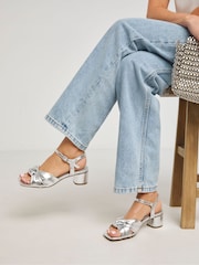 JD Williams Silver Extra Wide Fit Volume Twist Flexible Sole Block Heel Sandals in Wide Fit - Image 2 of 4