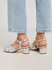 JD Williams Silver Extra Wide Fit Volume Twist Flexible Sole Block Heel Sandals in Wide Fit - Image 3 of 4
