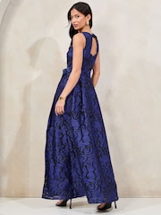 Lipsy Cobalt Blue Premium Textured Belted Prom Maxi Dress - Image 4 of 4