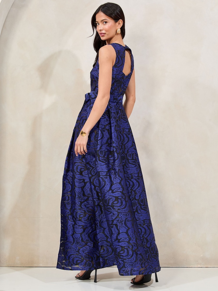 Lipsy Cobalt Blue Premium Textured Belted Prom Maxi Dress - Image 4 of 4