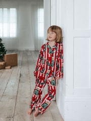 Chelsea Peers Red Christmas Dog & Wreath Print Long Pyjamas Set - Image 1 of 5