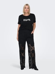 ONLY Curve Black Graphic Print Sequin Rock Short Sleeve 100% Cotton T-Shirt - Image 1 of 7