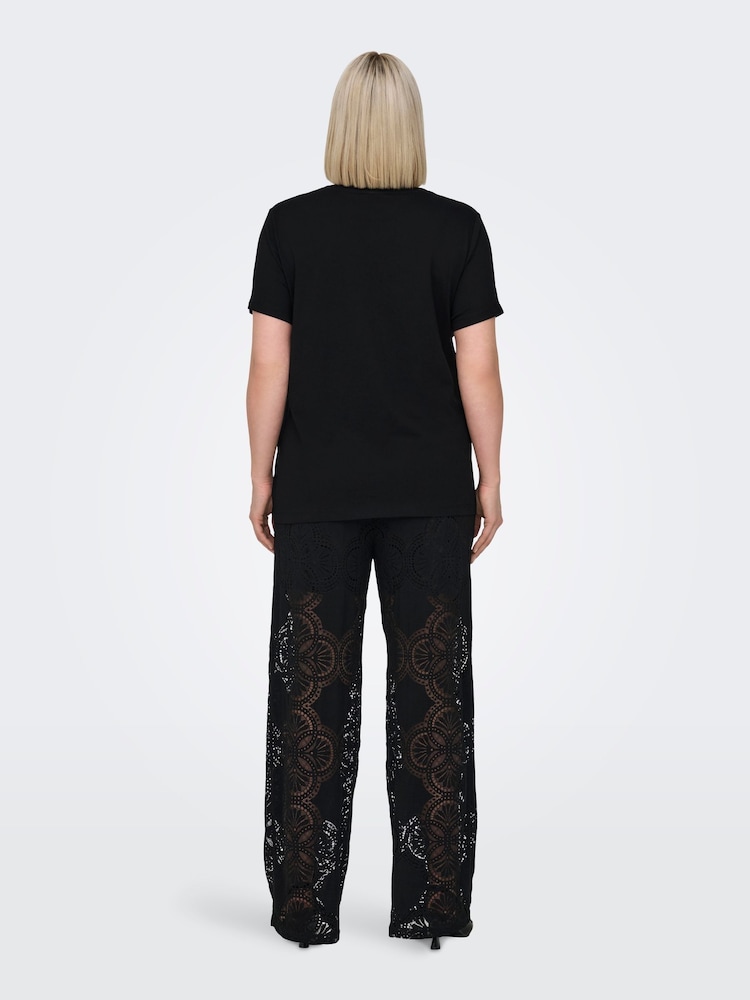 ONLY Curve Black Graphic Print Sequin Rock Short Sleeve 100% Cotton T-Shirt - Image 2 of 7