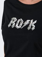 ONLY Curve Black Graphic Print Sequin Rock Short Sleeve 100% Cotton T-Shirt - Image 4 of 7