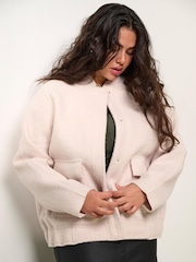 ONLY Curve Cream Boucle Bomber Jacket - Image 1 of 4