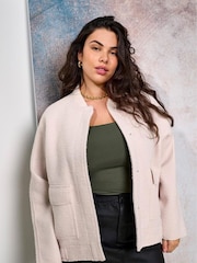 ONLY Curve Cream Boucle Bomber Jacket - Image 2 of 4