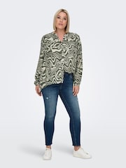 ONLY Curve Green Printed Button Through Blouse - Image 1 of 7