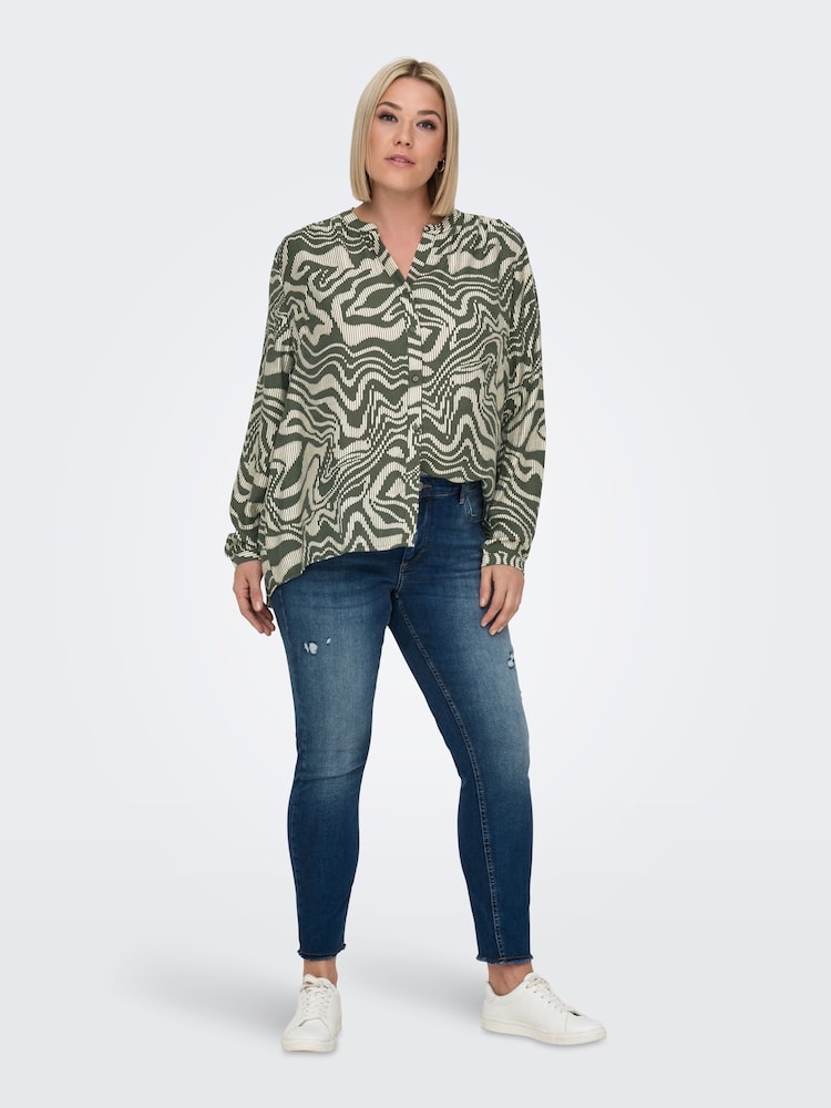 ONLY Curve Green Printed Button Through Blouse - Image 1 of 7