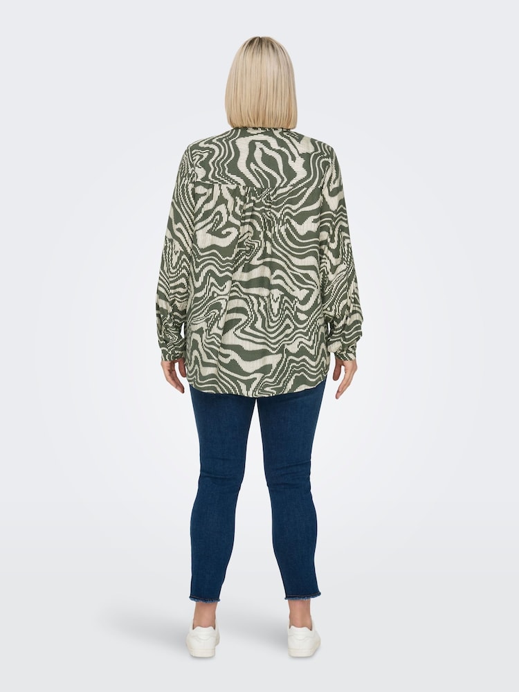 ONLY Curve Green Printed Button Through Blouse - Image 2 of 7