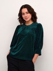 Kaffe Green Kacaca Half Length Sleeves Velvet Blouse - Image 1 of 6