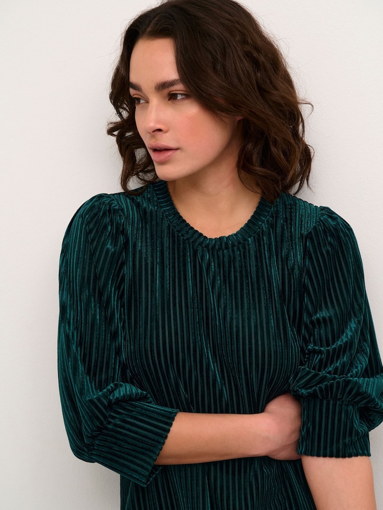 Kaffe Green Kacaca Half Length Sleeves Velvet Blouse - Image 2 of 6