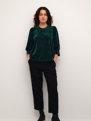 Kaffe Green Kacaca Half Length Sleeves Velvet Blouse - Image 3 of 6