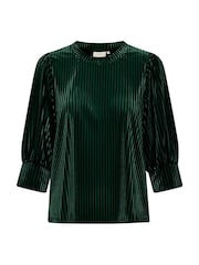Kaffe Green Kacaca Half Length Sleeves Velvet Blouse - Image 5 of 6