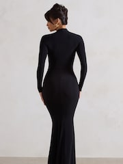 Club L London Black Pietra High Neck Long Sleeve Knot Maxi Dress - Image 5 of 5