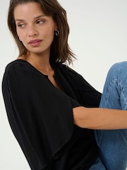Kaffe KAmona Tulip Sleeve V-notch Neck Black Blouse - Image 3 of 5