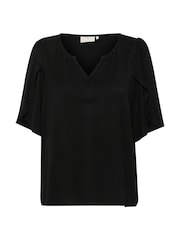 Kaffe KAmona Tulip Sleeve V-notch Neck Black Blouse - Image 4 of 5