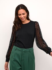 Kaffe Becca Lace Sleeve Regular Fit Black Blouse - Image 1 of 6