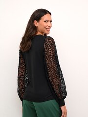 Kaffe Becca Lace Sleeve Regular Fit Black Blouse - Image 2 of 6