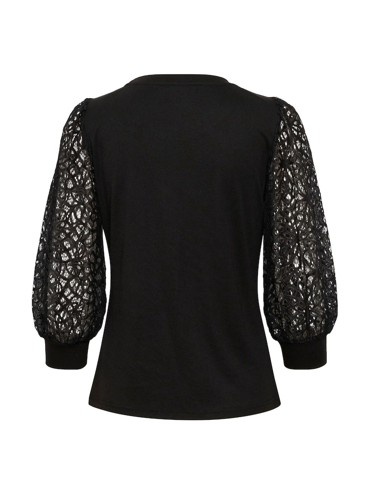 Kaffe Becca Lace Sleeve Regular Fit Black Blouse - Image 6 of 6