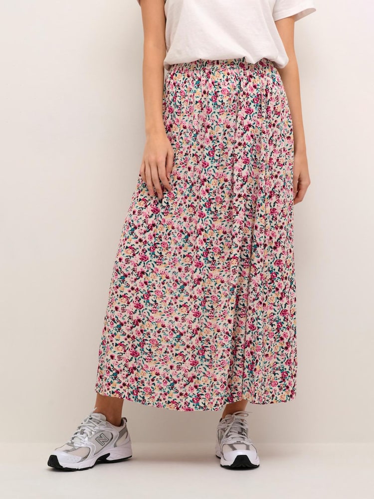 Kaffe Pink Gitta Elastic Waist Printed Maxi Skirt - Image 1 of 5