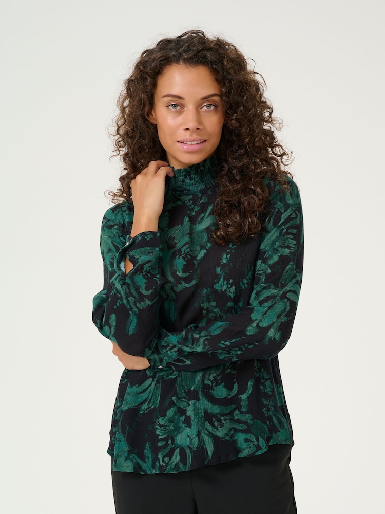 Kaffe KAamber High Smock Neck Print Blouse - Image 1 of 5