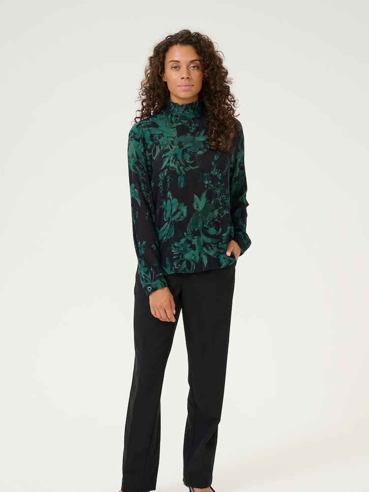 Kaffe KAamber High Smock Neck Print Blouse - Image 2 of 5