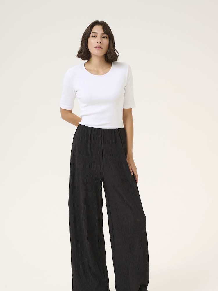 Kaffe KAiben Wide Legs Elastic Waist Black Trousers - Image 2 of 5
