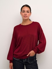 Kaffe KAankra Shimmer Knit Round Neck Pullover Jumper - Image 1 of 6