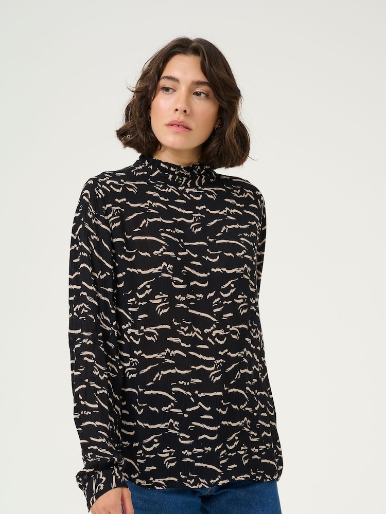 Kaffe KAluna High Neck Regular Fit Black Blouse - Image 1 of 5