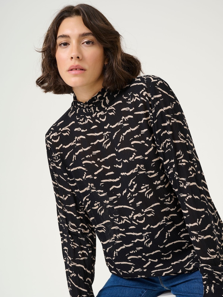 Kaffe KAluna High Neck Regular Fit Black Blouse - Image 2 of 5