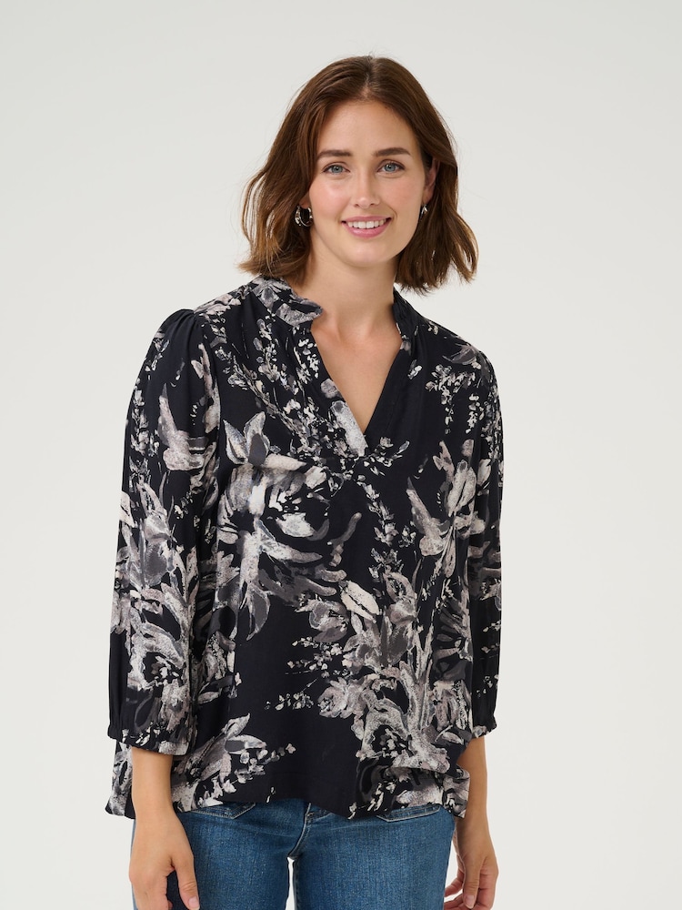 Kaffe KAisa 3/4 Sleeves A-Line Fit Black Blouse - Image 1 of 5