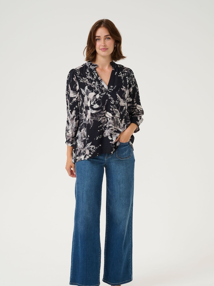 Kaffe KAisa 3/4 Sleeves A-Line Fit Black Blouse - Image 2 of 5